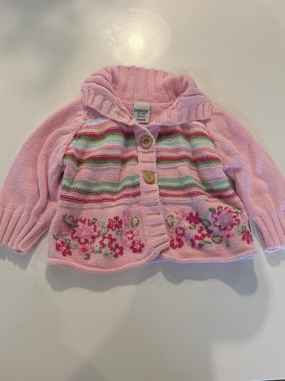 OshKosh Pink Floral Embroidered Cardigan Cottagecore Baby Sweater Size 12m‎